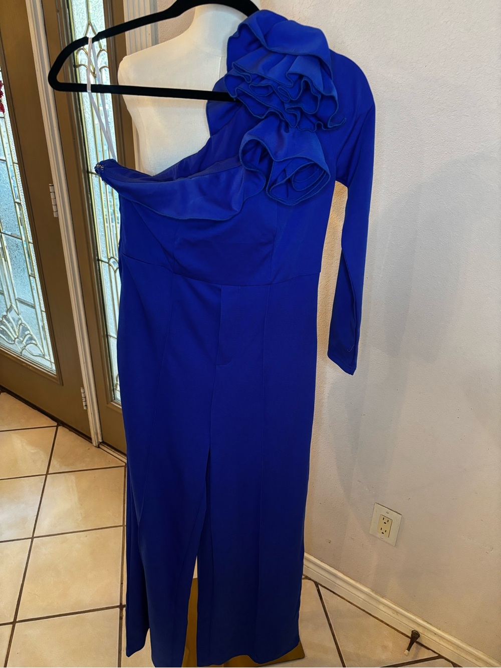 One-Shoulder Royal Blue Ruffle Evening Dress